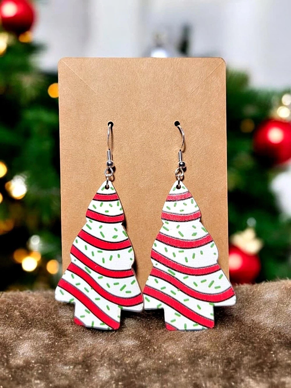 Christmas Tree Earrings White & Red